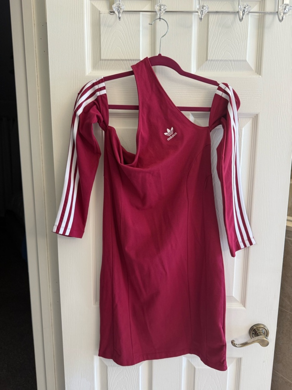 adidas Maroon One-Shoulder Dress with White Stripes